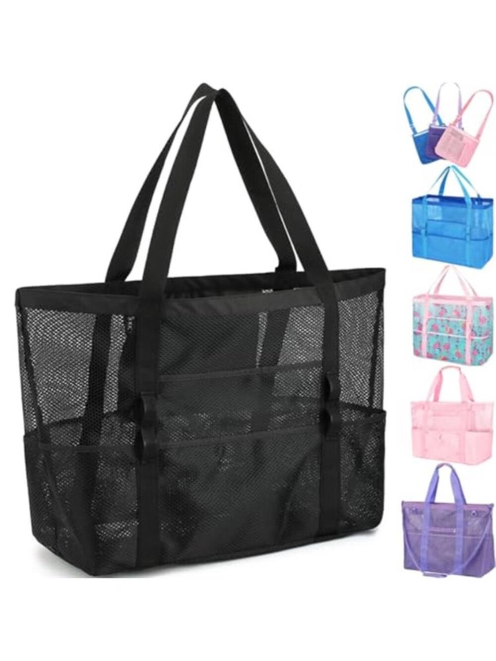 Mesh Beach Bag for Women, Large Beach Toy Pool Bag with Zipper Pocket,